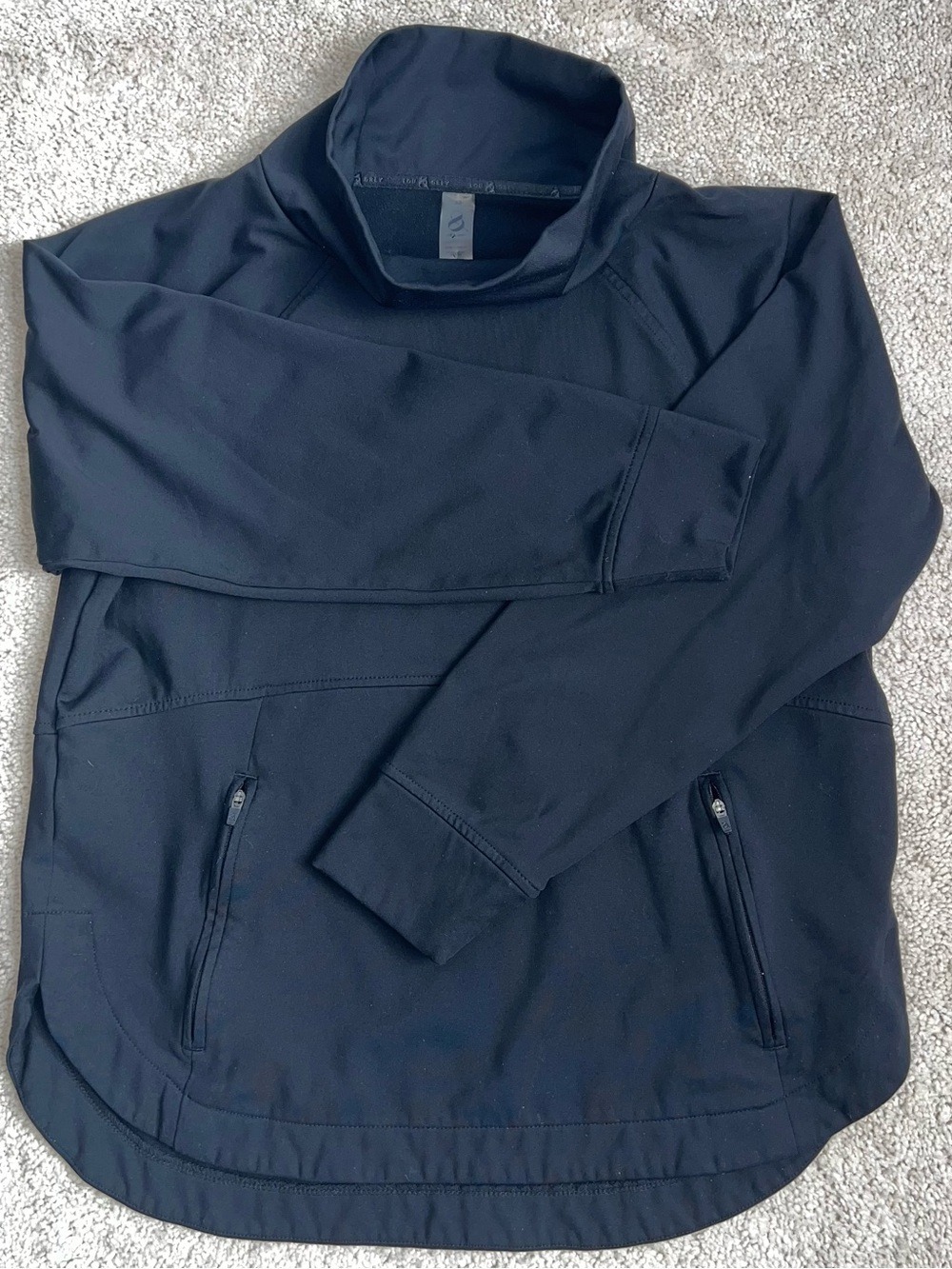 Lou & Grey Womens Black Funnel Neck Active Pullover Jacket Zip Pockets Size XS